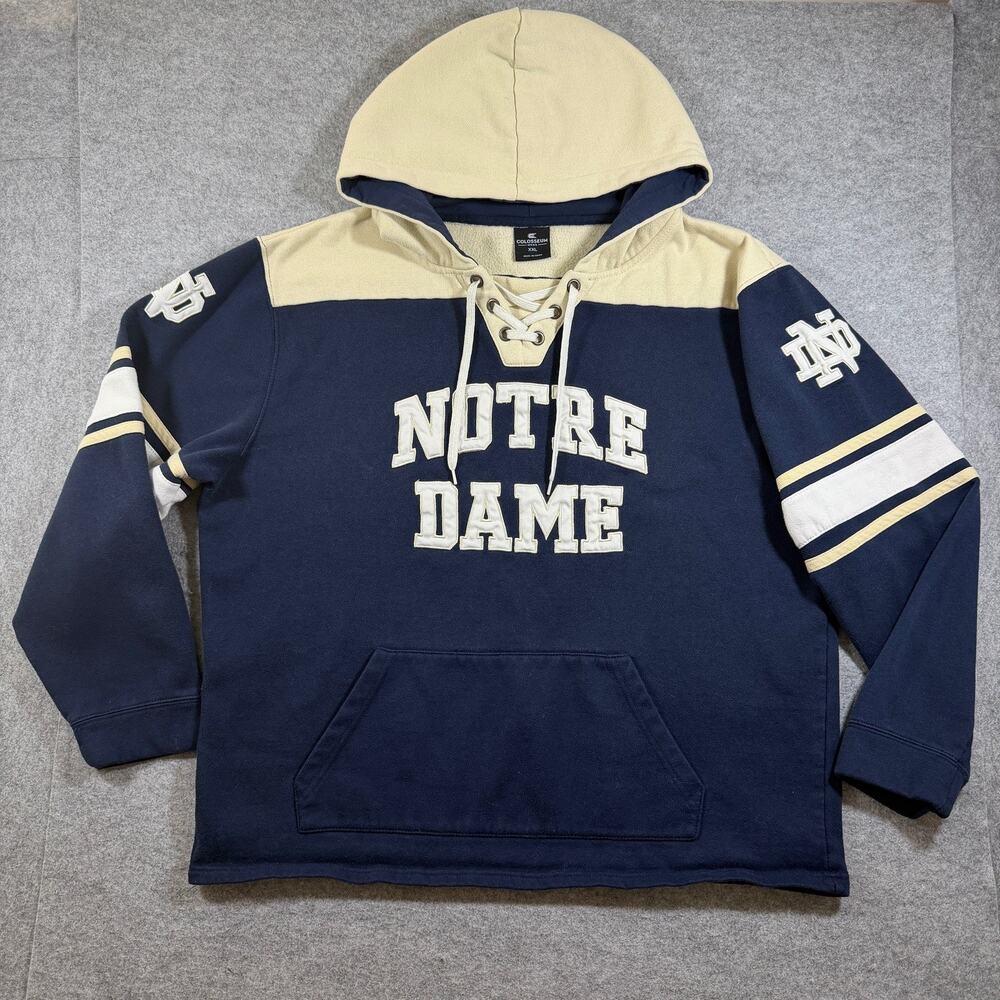 Colosseum Notre Dame Hoodie Mens XXL Navy Lace Up Fighting Irish Fleece Fan